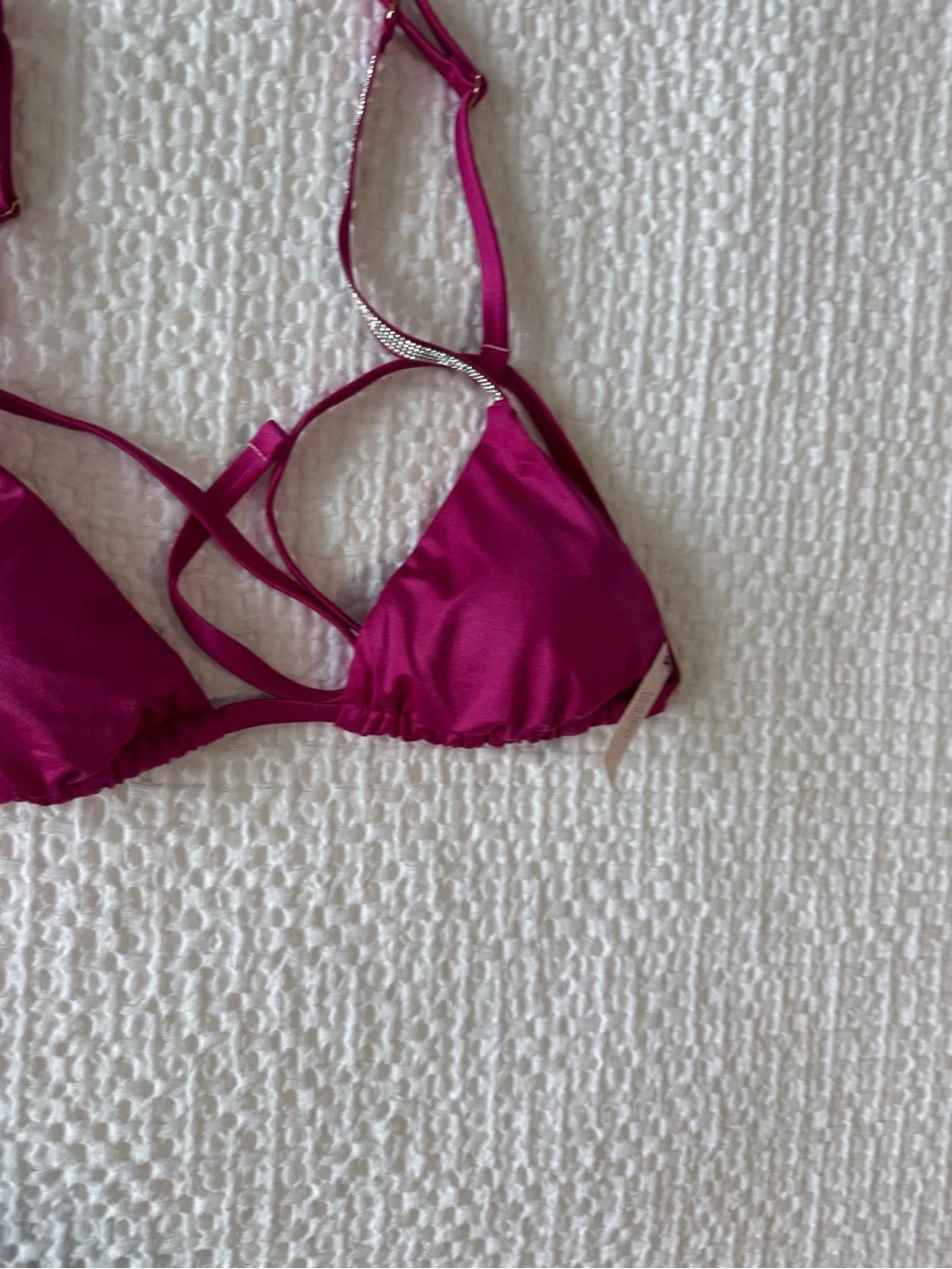 Victoria's Secret Hot Pink Triangle Bikini Set with Rhinestone Straps
